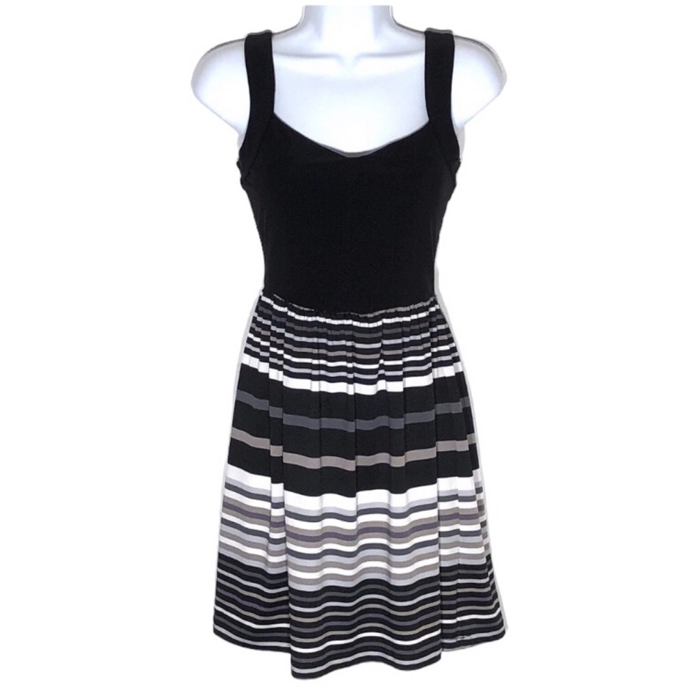 BeBop Colorblock Fit & Flare Tank Dress Stretch Black / White / Gray Stripes
